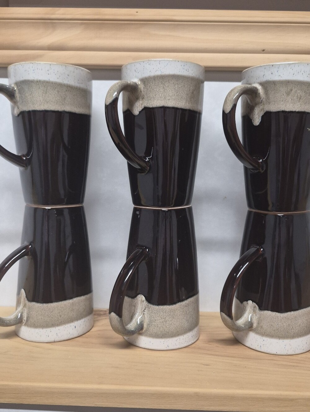 Roscher Glazed Stoneware Coffee Tea Mugs, 3-Tone Brown, Taupe, Beige, Set of 6